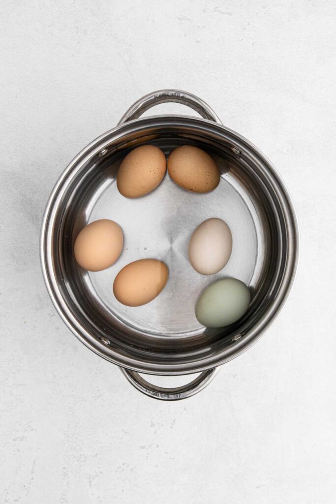 Eggs in pot of water.