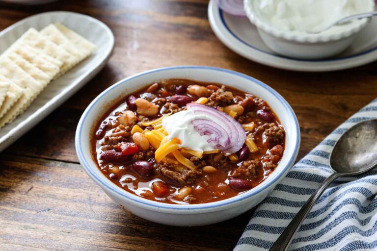 Bowl of soup with toppings.