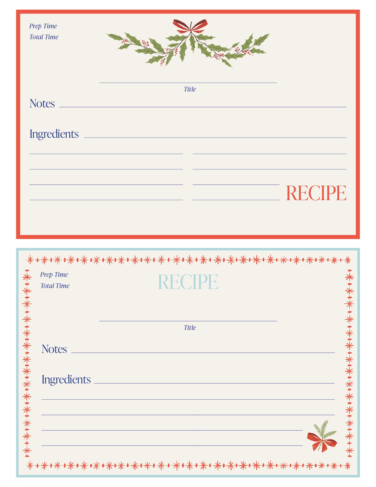 Christmas Recipe Cards