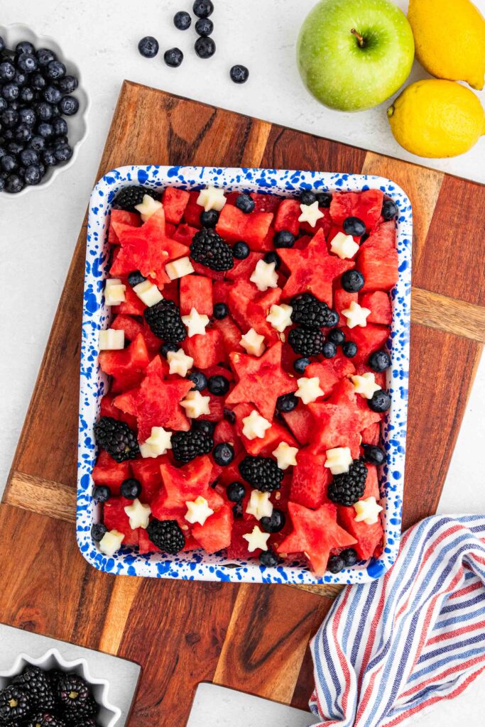 overhead image of patriotic fruit