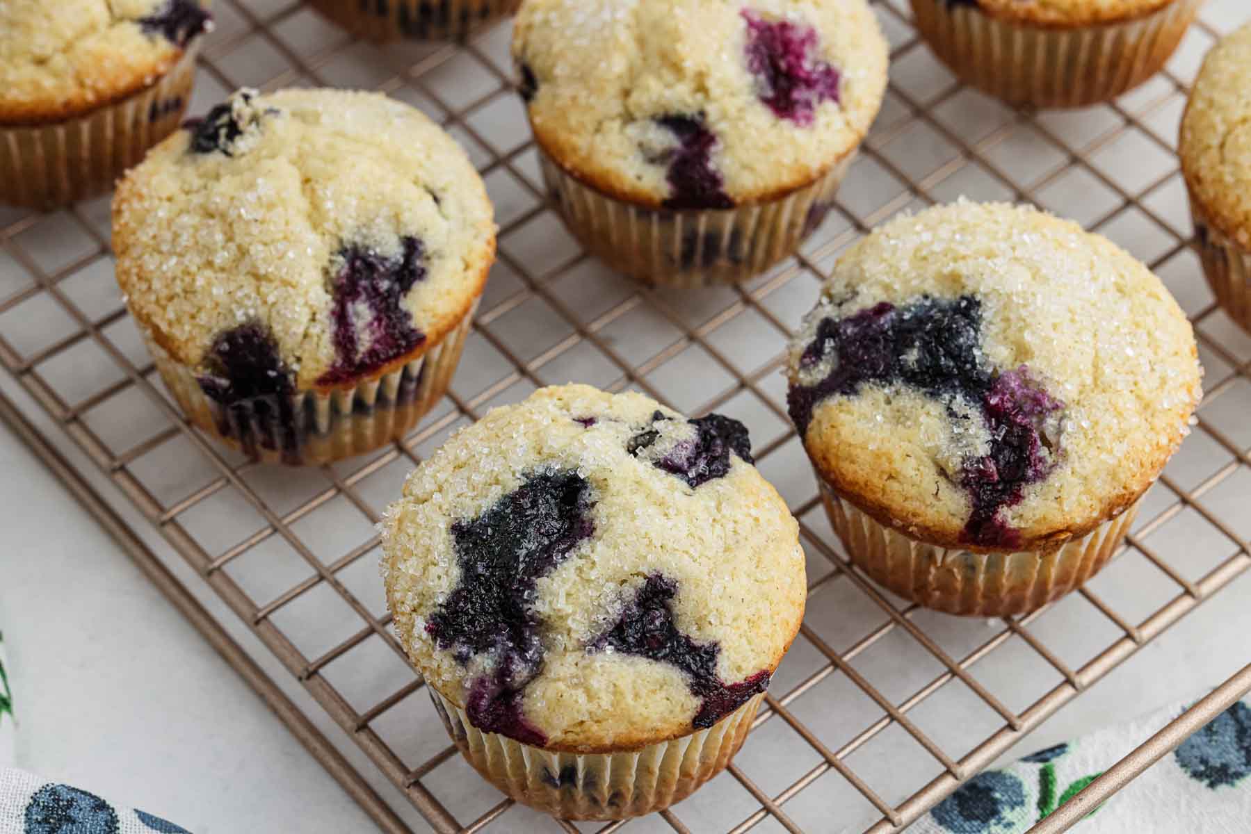 Blueberry Muffins on cooling rack.