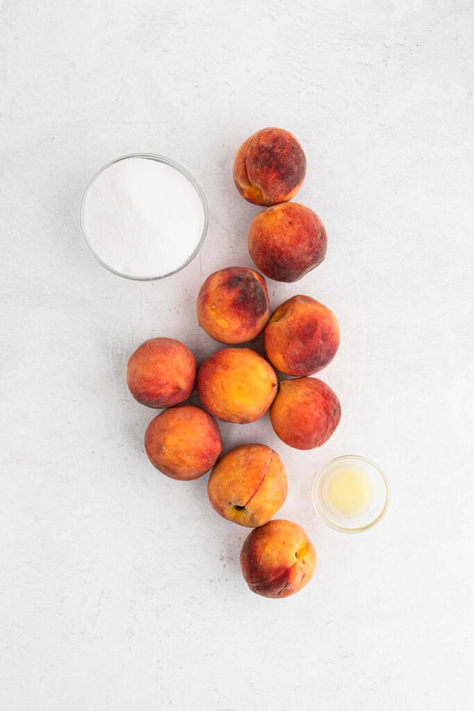 Peaches, sugar and lemon juice.